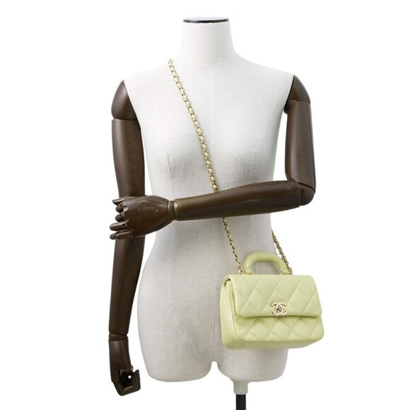 CHANEL Top handle Matelasse Shoulder Size Mini Shiny Calf Leather Yellow AS4543 - Picture 4 of 14